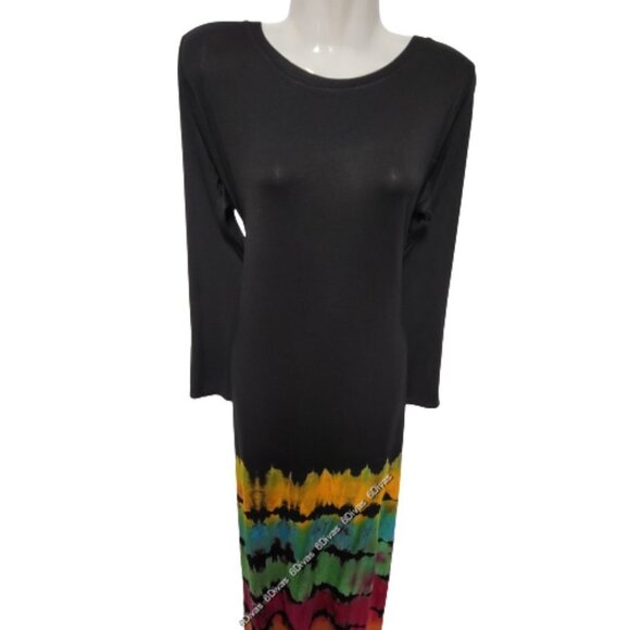 Colourful Tie Dye Dress Black Maxi Long Sleeve Maxi Dress - One Size- NEW ! - Picture 6 of 8